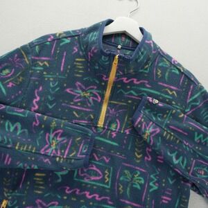 Chubbies Mens The Chilly Vibe Fleece Quarter Zip Pullover Retro Tropical Blue L
